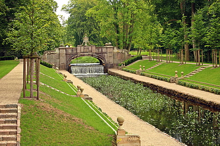 Ludwigslust-parchim, park zamkowy, Schlossgarten, Wodospad, Park, wody
