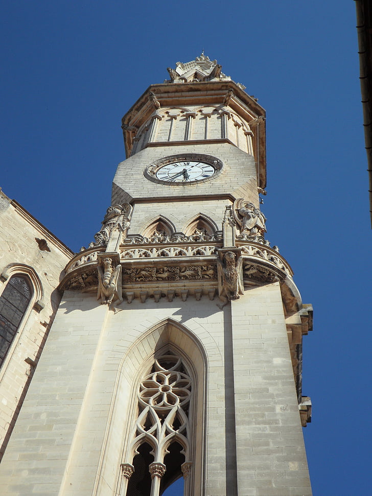 Torre, campanário, relógio, alta, perspectiva, sublime, Igreja