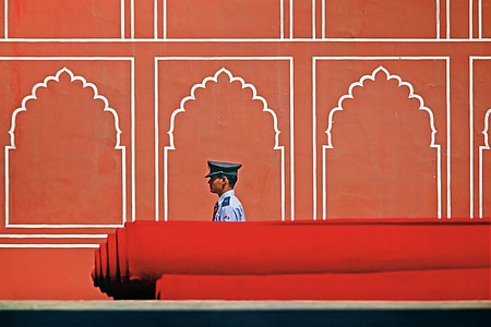 rosso, parete, tappeto, uomo, guardia, India, Palazzo
