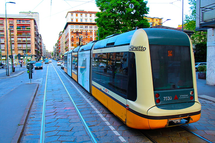 city, tram, downtown, travel, urban, tracks