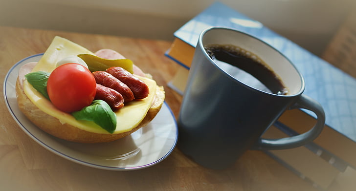 Bữa sáng, Snack, bánh sandwich, tách cà phê, bắt đầu ngày mới, phá vỡ, cuộn
