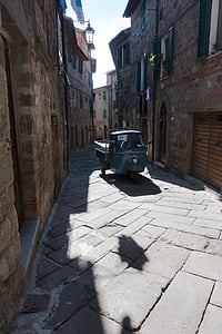 ape, Piaggio, retro, kleinstlastwagen, middelalderen, landsbyen, Alley