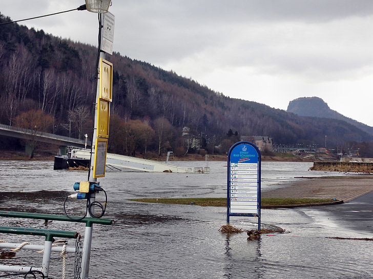 elbe flood, elbe, bad schandau, germany, saxon switzerland, landscape