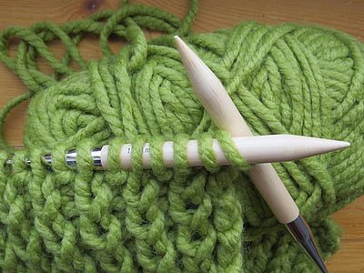 lã, verde, da malha, cama de gato, padrão, linhas de lã, agulha
