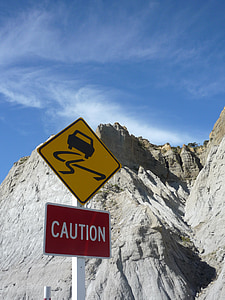sign, road, warning, signpost, roadsign, safety, cliff