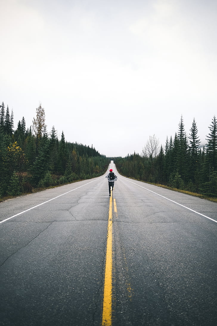 photo, man, running, middle, empty, roadf, road