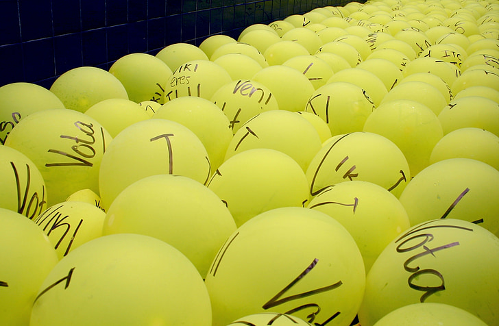 ballonger, gul, grupp