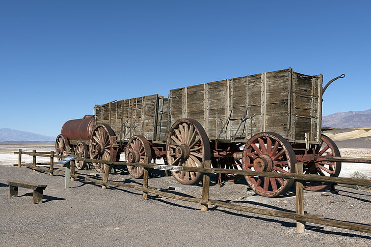 wagons de borax, vallée de la mort, désert, Californie, paysage, transport, historique