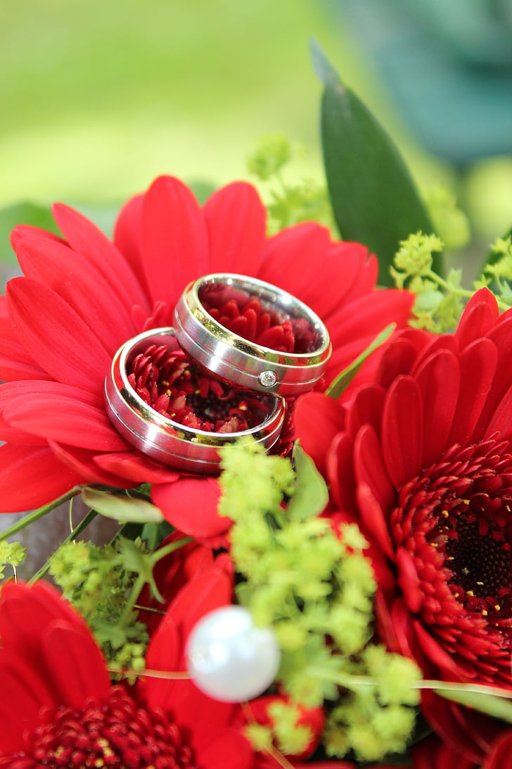венчален пръстен, цветя, брак, Златен пръстен, Красив, Сватбени пръстени, Любов