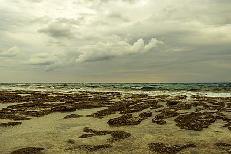 Kamenita obala, more, nebo, oblaci, srebro, priroda, krajolik