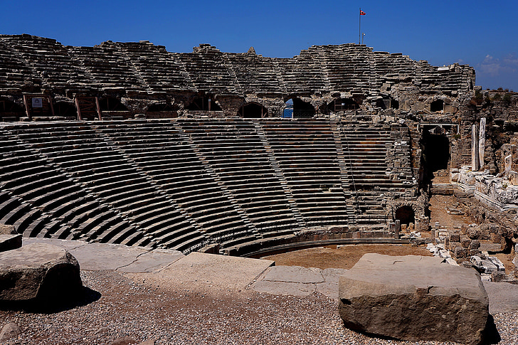 Amphitheatre, drupas, sānu, pieminekļu, teātris, vēsture, apskates vietas