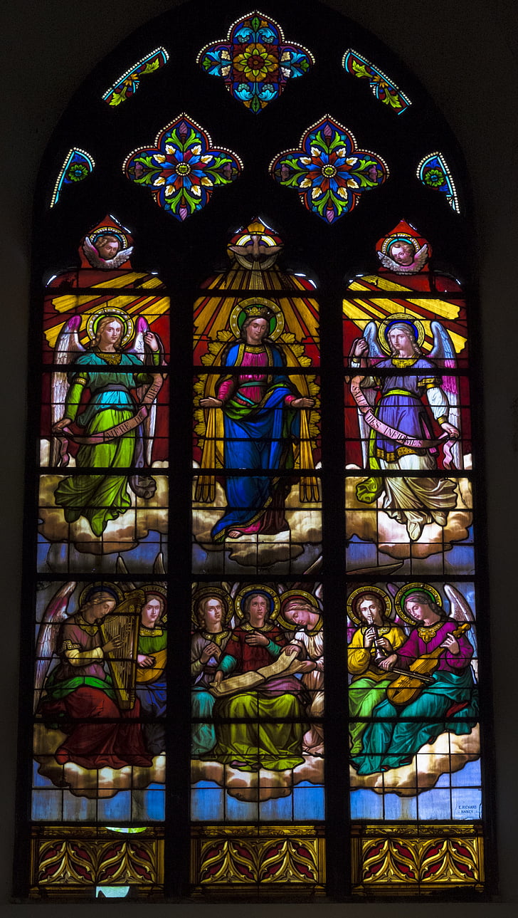 Mons, Gereja, jendela kaca patri, kaca patri, warna, Katolik, agama