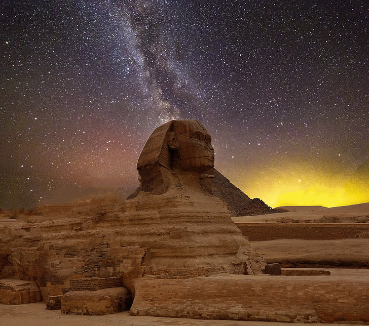 ster, nachtelijke hemel, piramides, Sphinx, Egypte, sterrenhemel, hemel