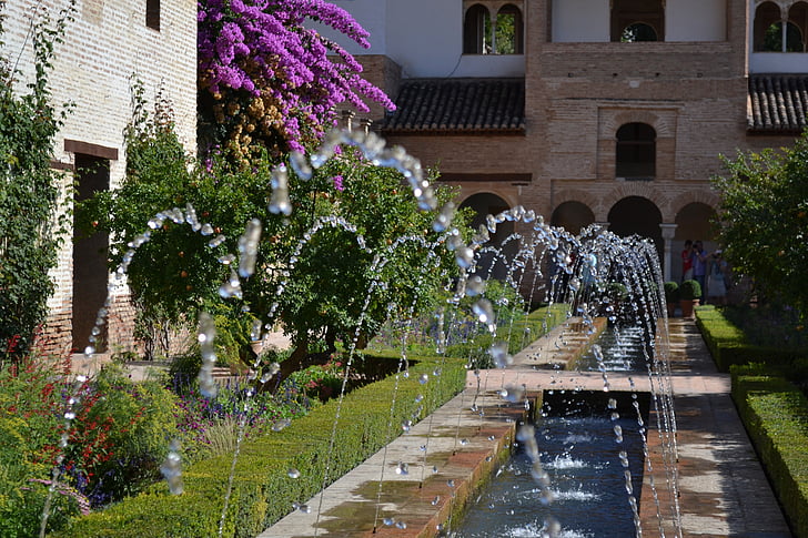 Fontána, Alhambra, Granada, zahrada, Španělsko