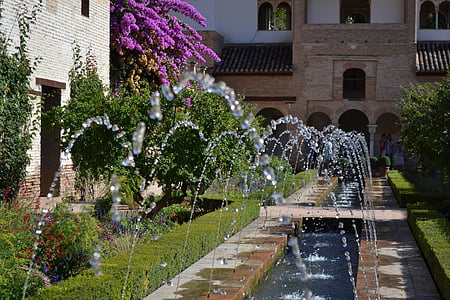 fonte, Alhambra, Granada, jardim, Espanha