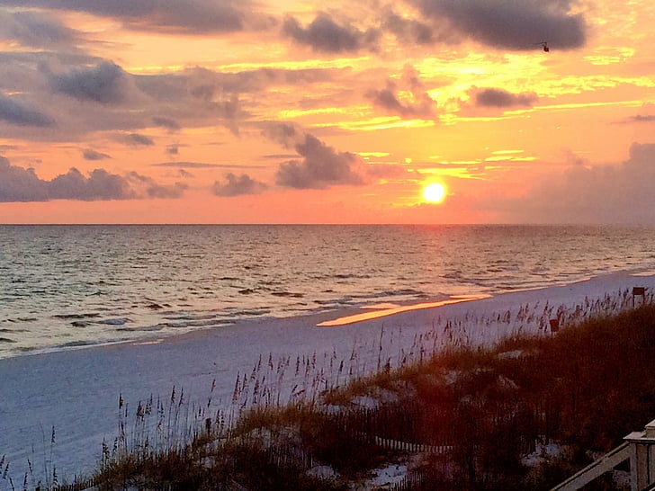 matahari terbenam, Pantai, laut, air, pasir, destine, Florida