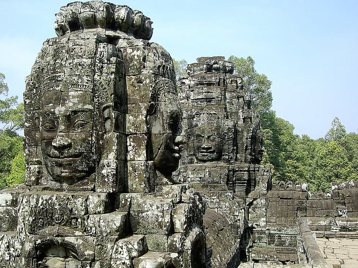 twarz, ruiny, Ankor wat, Kambodża, Azja, Świątynia - budynek, Buddyzm