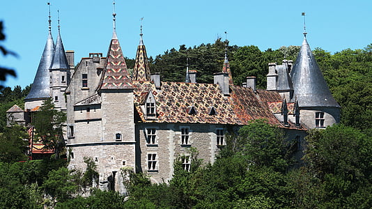 Dvorci, dvorac, u rochepot, u Burgundiji, Francuska, plava, nebo