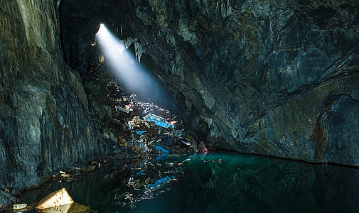 rocas, agua, de la cueva, linterna, aventura, naturaleza, estalactita