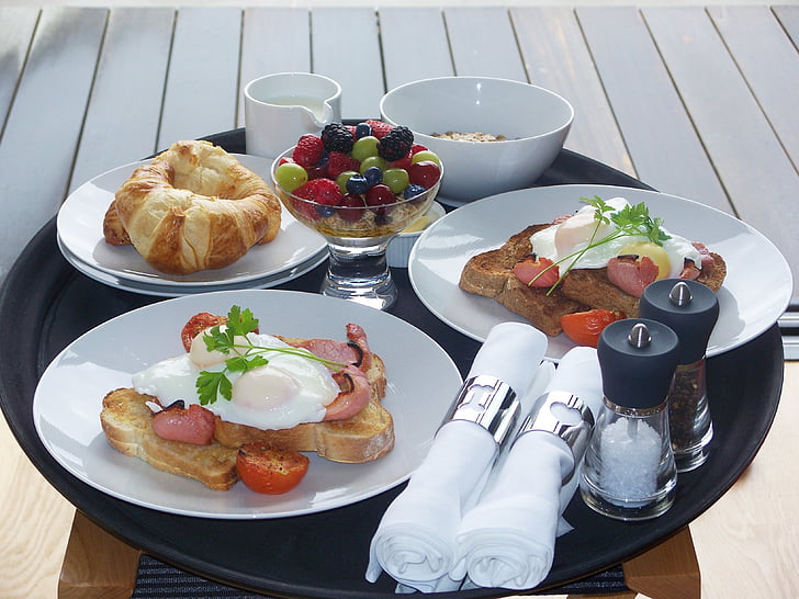 Brokastis, cepta brokastu, bekons, termiski apstrādāti, angļu brokastis, pārtika, plate