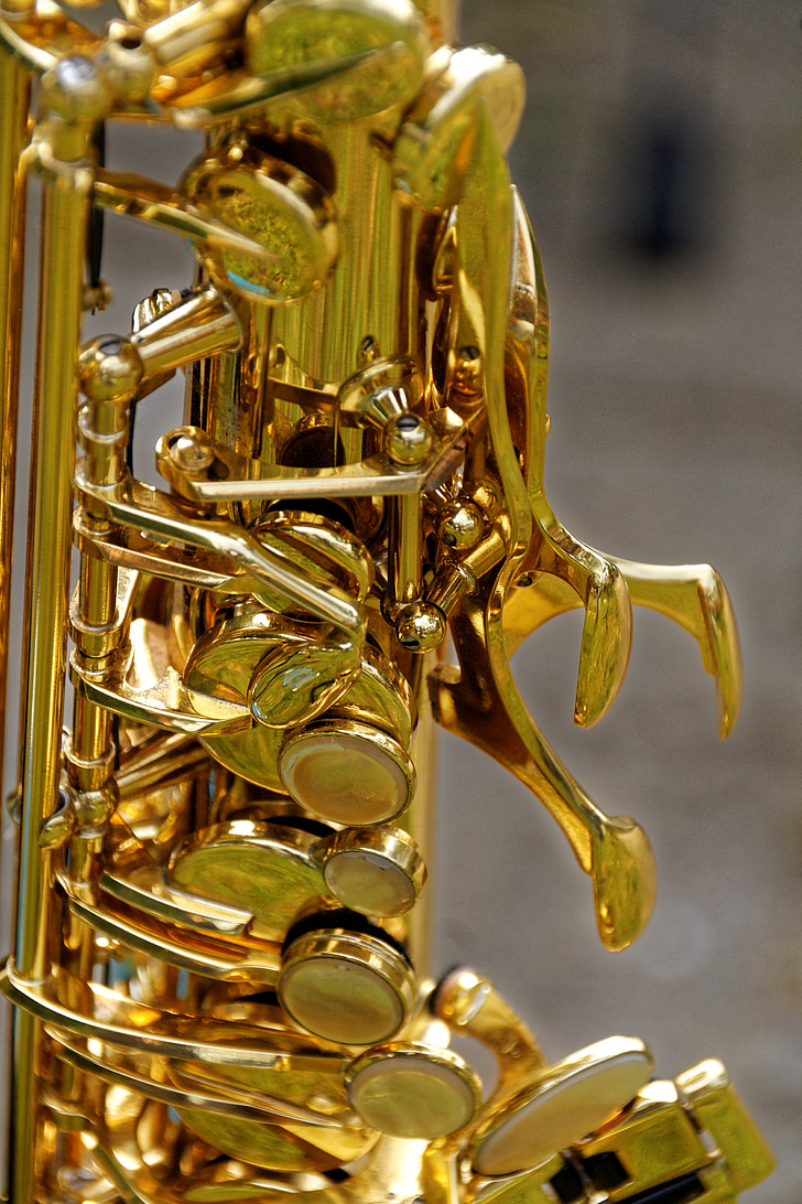 instrumento, saxophone, detalle de saxofón, cierre para arriba, análogo, banda, música
