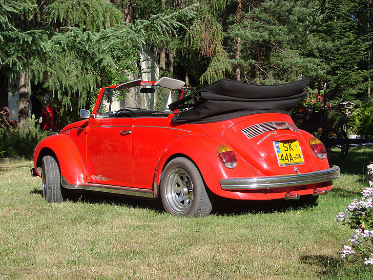 rød, VW, version af cabriolet, beetle, Cabriolet