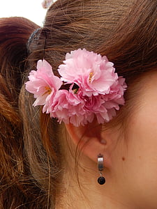 κεφάλι, λουλούδι, άνοιξη, ροζ, γυναίκες, ομορφιά, θηλυκά