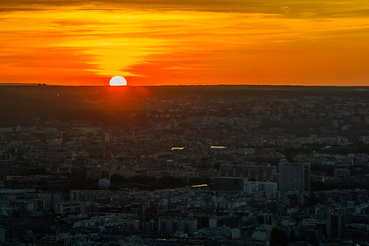 พระอาทิตย์ตก, ปารีส, เมือง, ฝรั่งเศส, ดู, ตอนเย็น, ภาพรวม