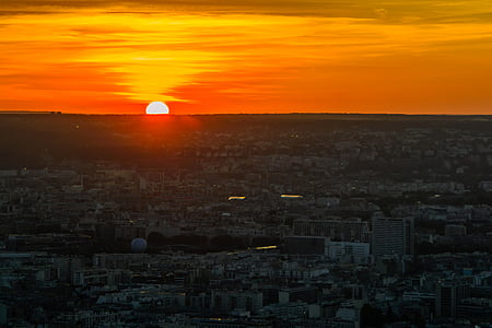 sunset, paris, city, france, view, evening, overview
