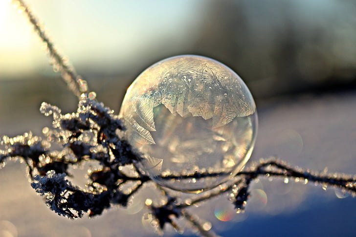 soap bubble, frost globe, frost blister, winter, eiskristalle, cold, frost