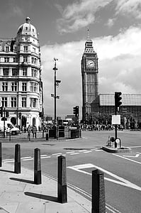Westminster, veliki ben, križ, grad london, crno i bijelo