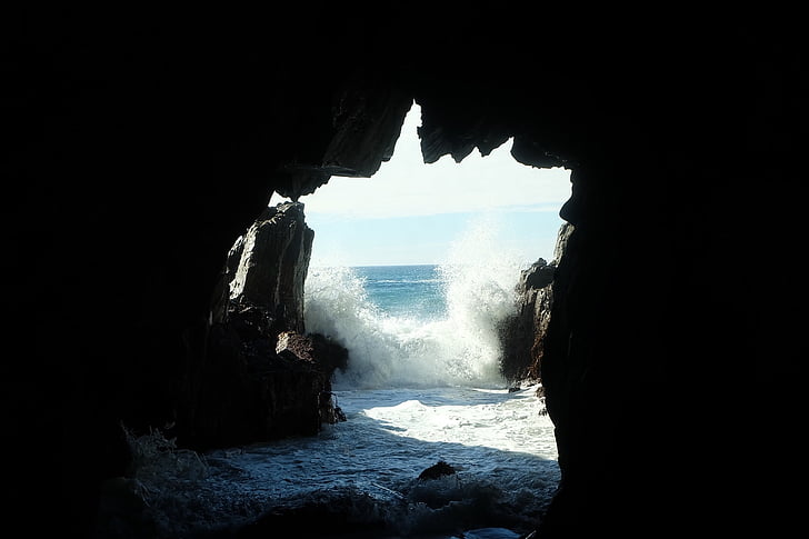 cave, sea, wave, rock, travel, outdoor, stone