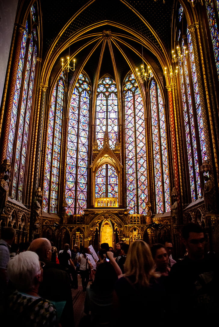 Sainte-chapelle, Parijs, kerk, gebrandschilderde ramen, interieur, altaar