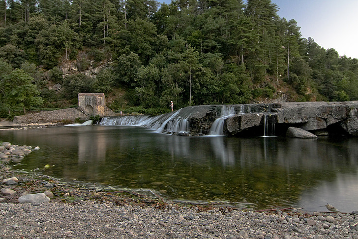 Rzeka, Wodospad, Ardèche, wody, Natura, romantyczny, krajobraz