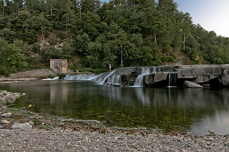 Река, Водопад, Ardèche, воды, Природа, романтический, пейзаж