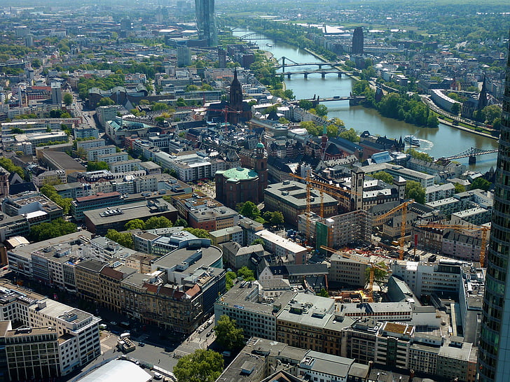 mesto, Frankfurt, cisárske mesto, Architektúra, Skyline, mrakodrapy, mrakodrap