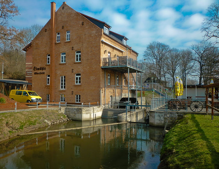 Moulin à huile, énergie hydraulique, eberstedt, paysage, destination
