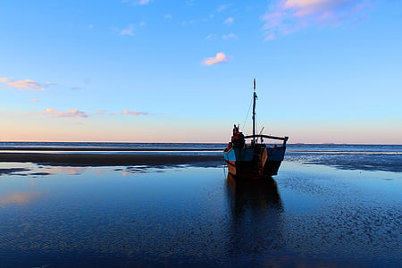 Boot, Sonnenuntergang, Meer, Landschaft, 'Nabend, Himmel, Strand