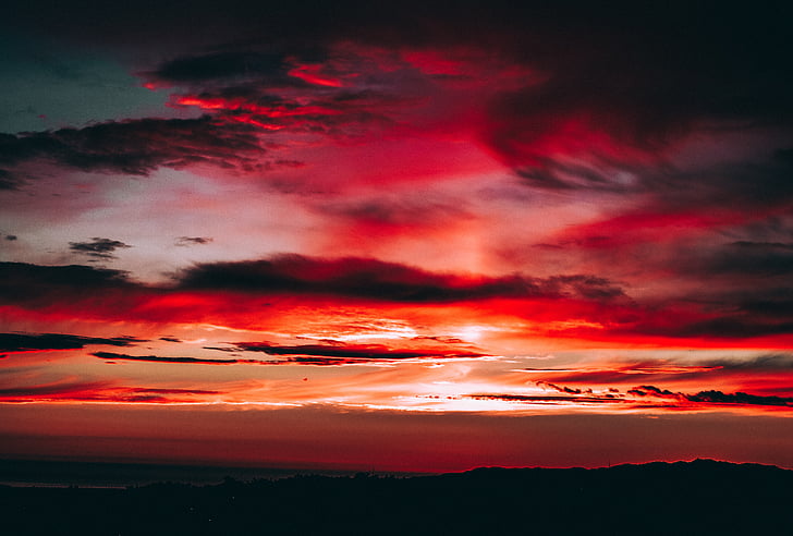 red, black, cloudy, sky, sunset, clouds, dark