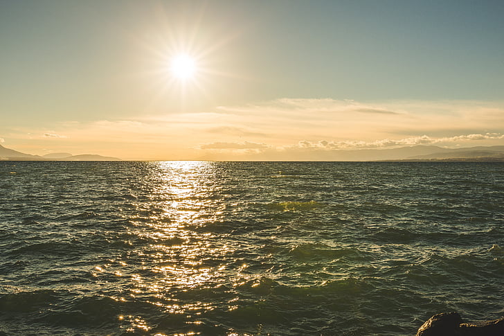 nuvens, natureza, oceano, mar, Seascape, céu, sol