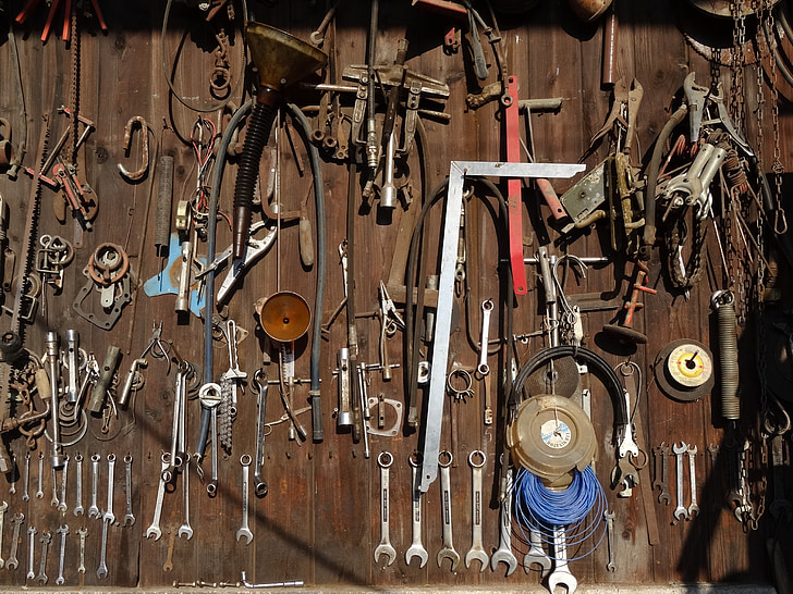 Werkzeuge, Atelier, Schlüssel, Wand
