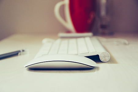 ябълка, бюро, клавиатура, мишка, работното място, работна област