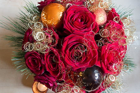 Rose, božič, dogovor, zlata, rdeča, Božični okrasek, nakit
