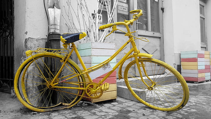 Vintage cykel, cykel, gamla, retro, väggen, transport, Street