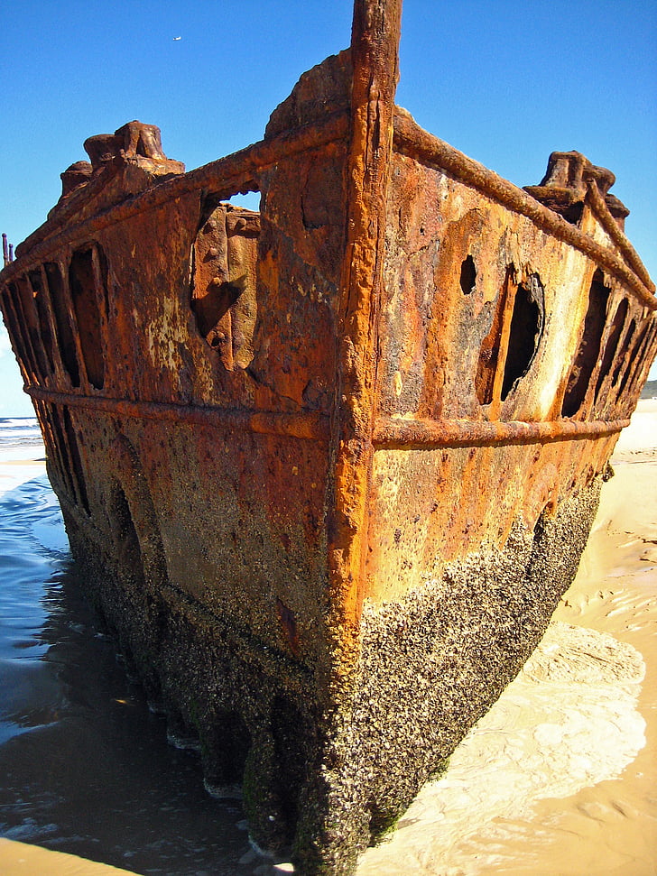 Playa, oxidado, arena, naufragio, Costa, restos de, embarcación náutica