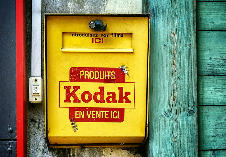 kodak, mailbox, wood, mail, sign