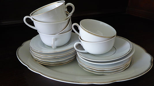 tableware, porcelain, gold edge, white, t, dowry, coffee service