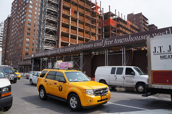 NYC, taxi, městský, stavebnictví