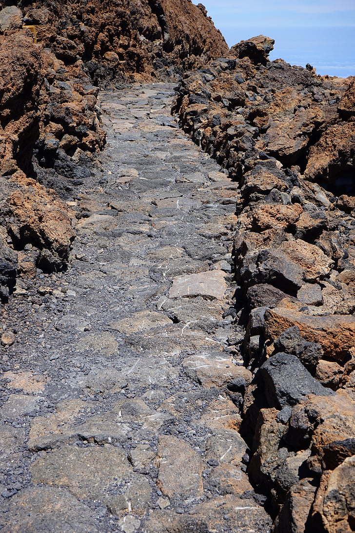 sentier, suite, chemin d’accès, lave, pierres de lave, basalte, Teide