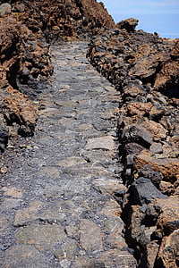 trail, away, path, lava, lava rock, basalt, teide
